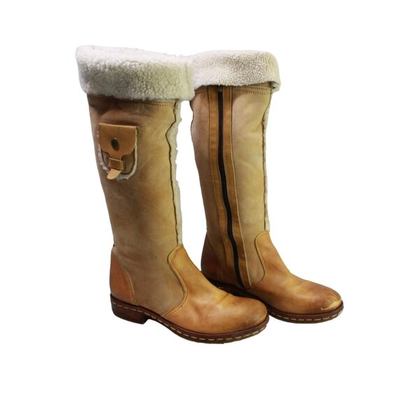 Area Forte Tan Leather Fleece Lined Side Zip Knee High Boots EU 38 US 7 - Picture 3 of 9